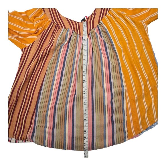 Sacred Threads Boho Peasant Striped 3/4 Sleeve V Neck Tunic Blouse Top L/XL - Picture 7 of 10